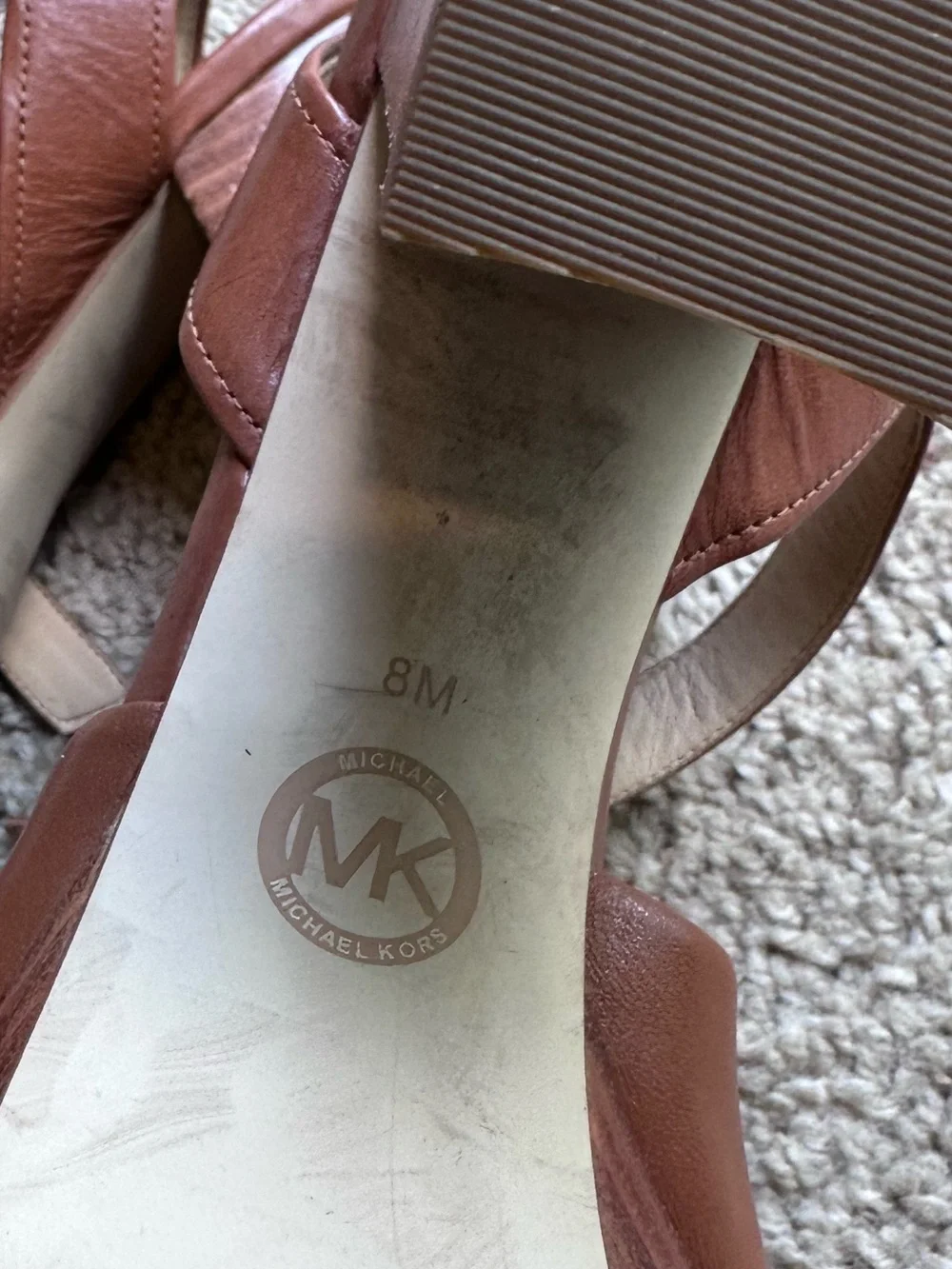 Michael Kors Cognac Leather Platform Slingback Sandals